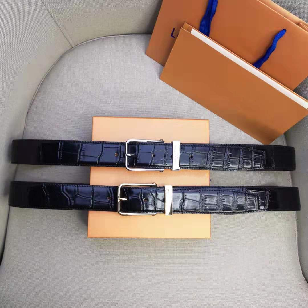 LV CROCODILE EMBOSSED BUCKLE BELT LEATHER 35MM