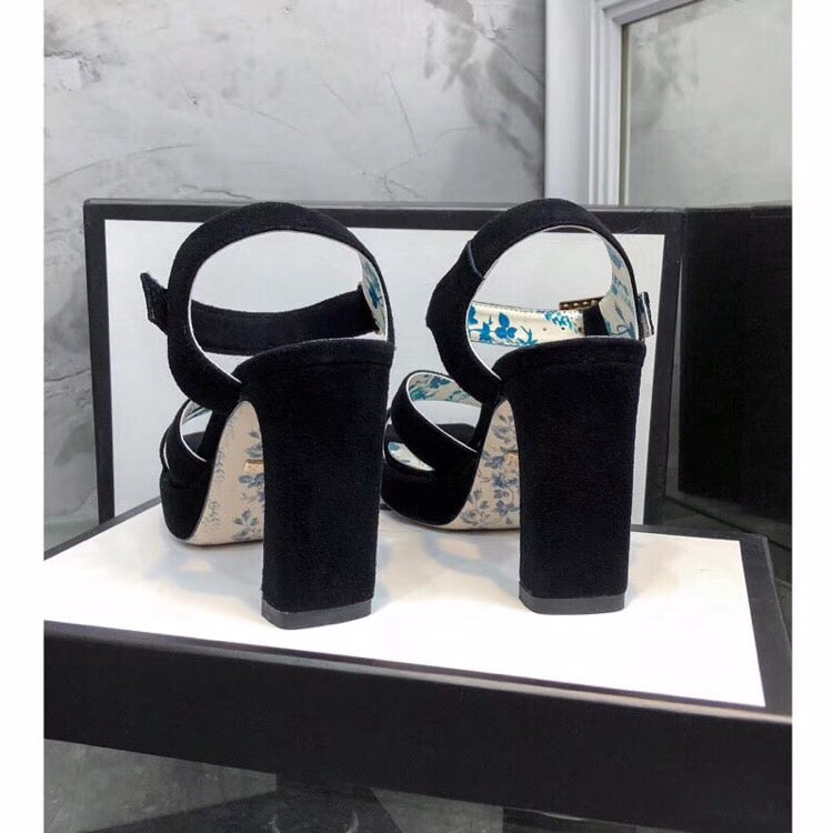 GG HIGH SANDAL BLACK SUEDE WITH PATTERNS