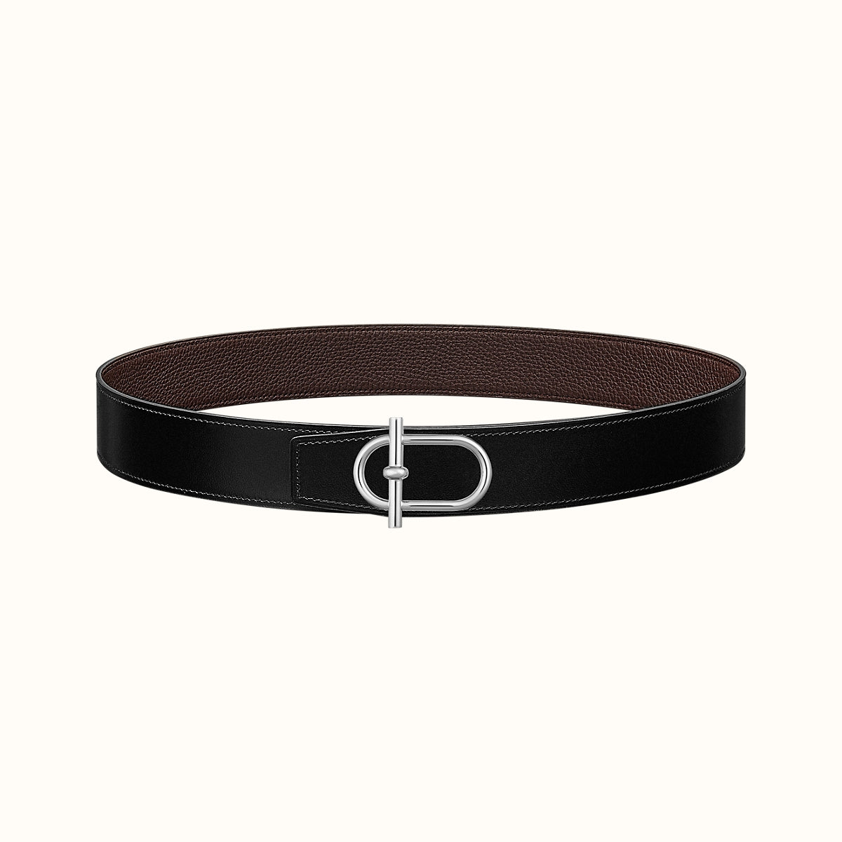 HM ITHAQUE BELT SILVER BUCKLE & REVERSIBLE CHOCOLATE BROWN AND BLACK LEATHER STRAP 38MM