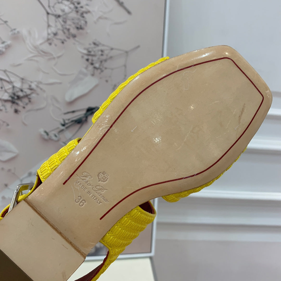 LP RAFFIA CHARMS STRAP FLATS SANDAL LEMON CALFSKIN