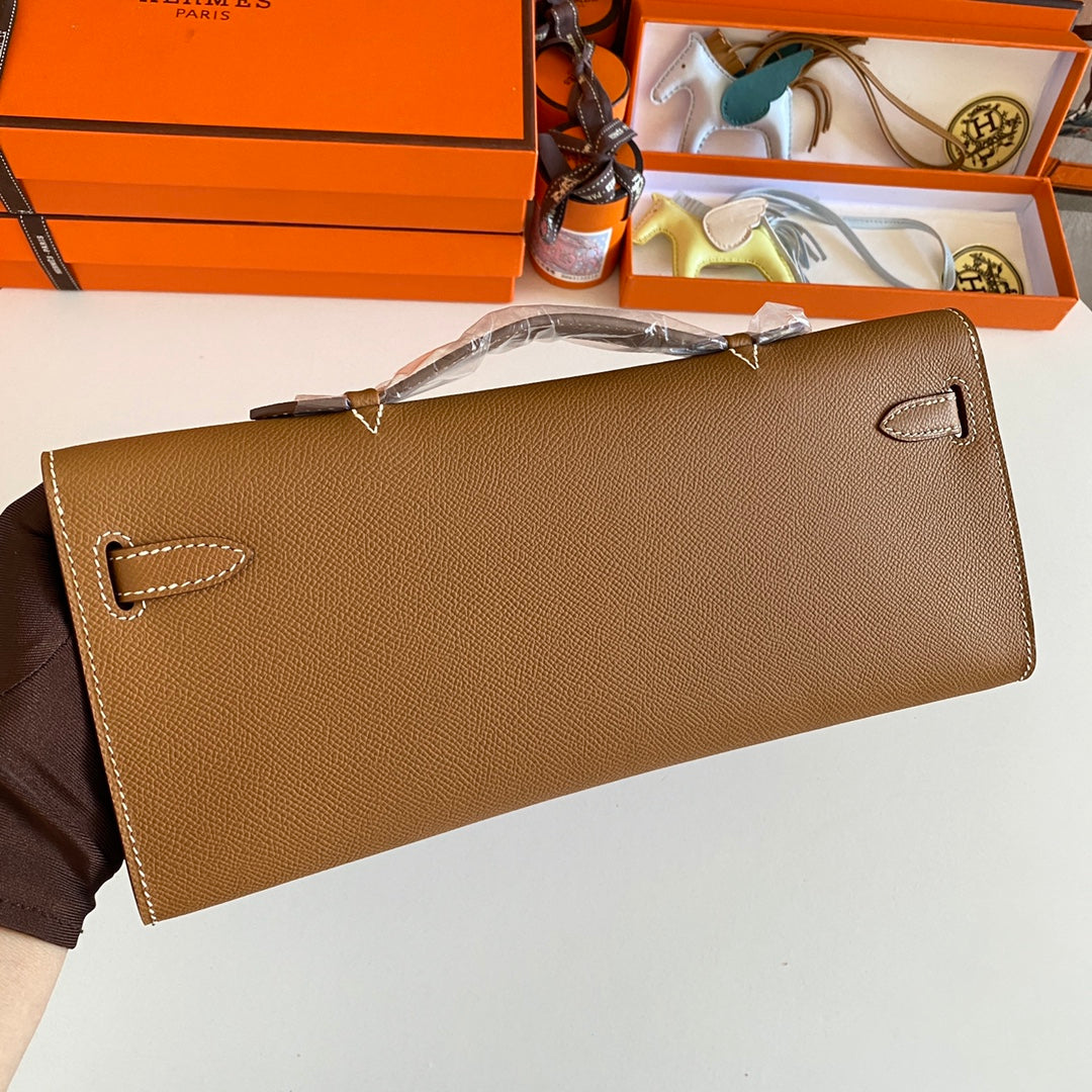KELLY CUT 31 IN BRONZE BROWN CALFSKIN WITH GOLD HARDWARE