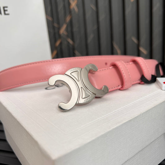 TRIOMPHE 25 MM BELT IN BLUSH PINK CALFSKIN SILVER HARDWARE