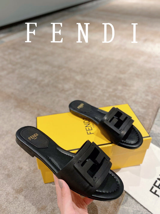 FENDI BAGUETTE SLIDES IN BLACK LAMBSKIN