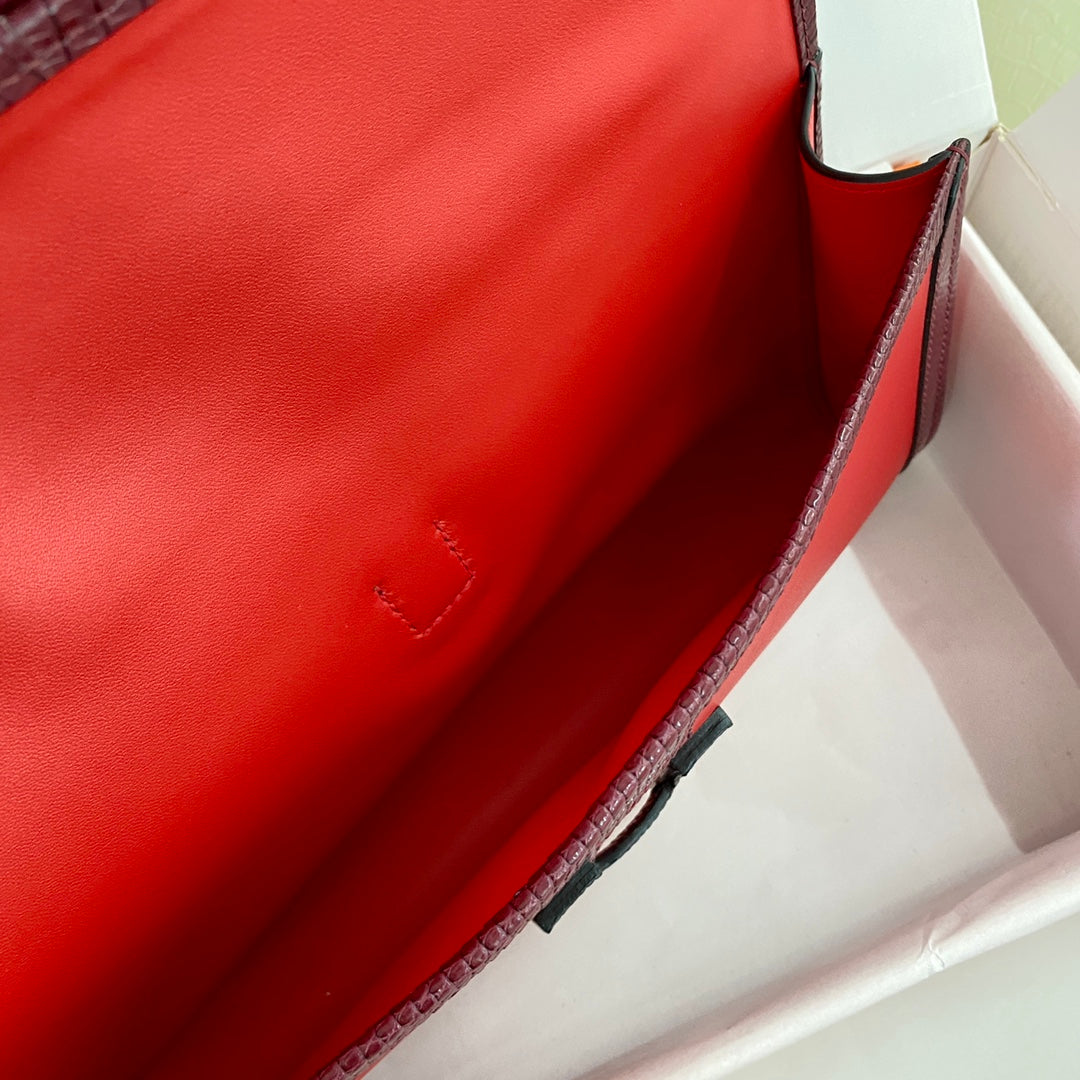JIGE ELAN 29 CLUTCH IN CANDY RED CALFSKIN WITH WINE RED LIZARD SKIN