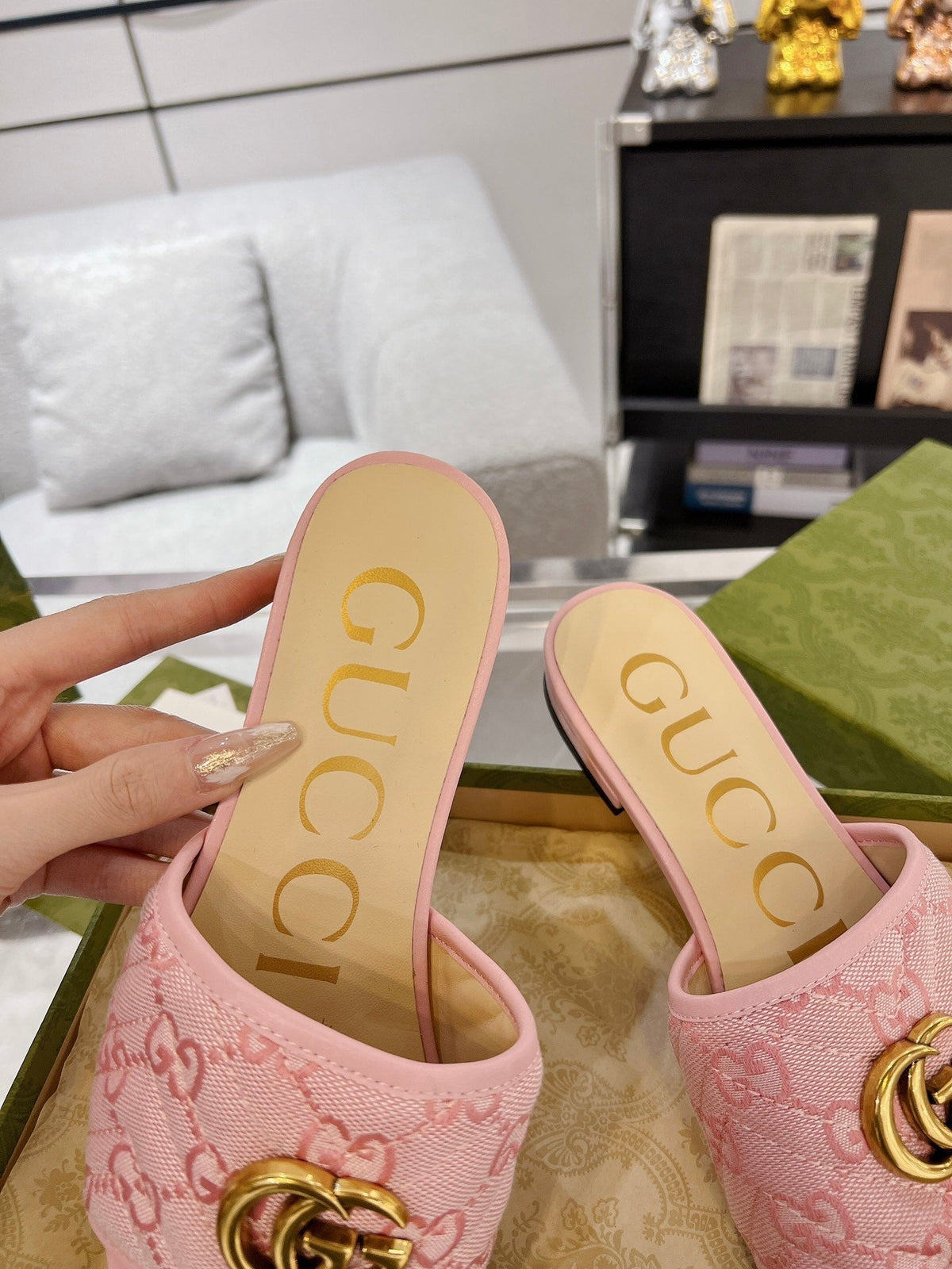 GG EXCLUSIVE SLIDE SANDAL LIGHT PINK FABRIC