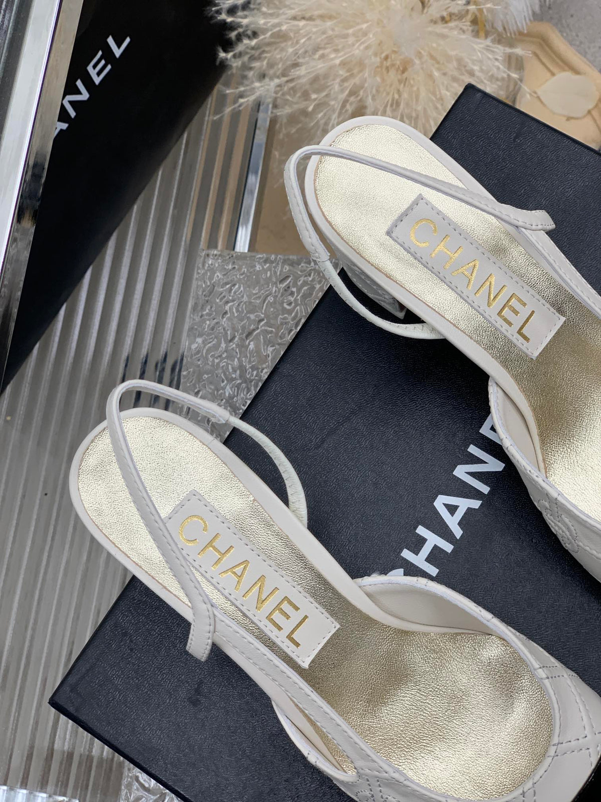 HIGH SLINGBACKS 65 WHITE MIX BLACK CALFSKIN