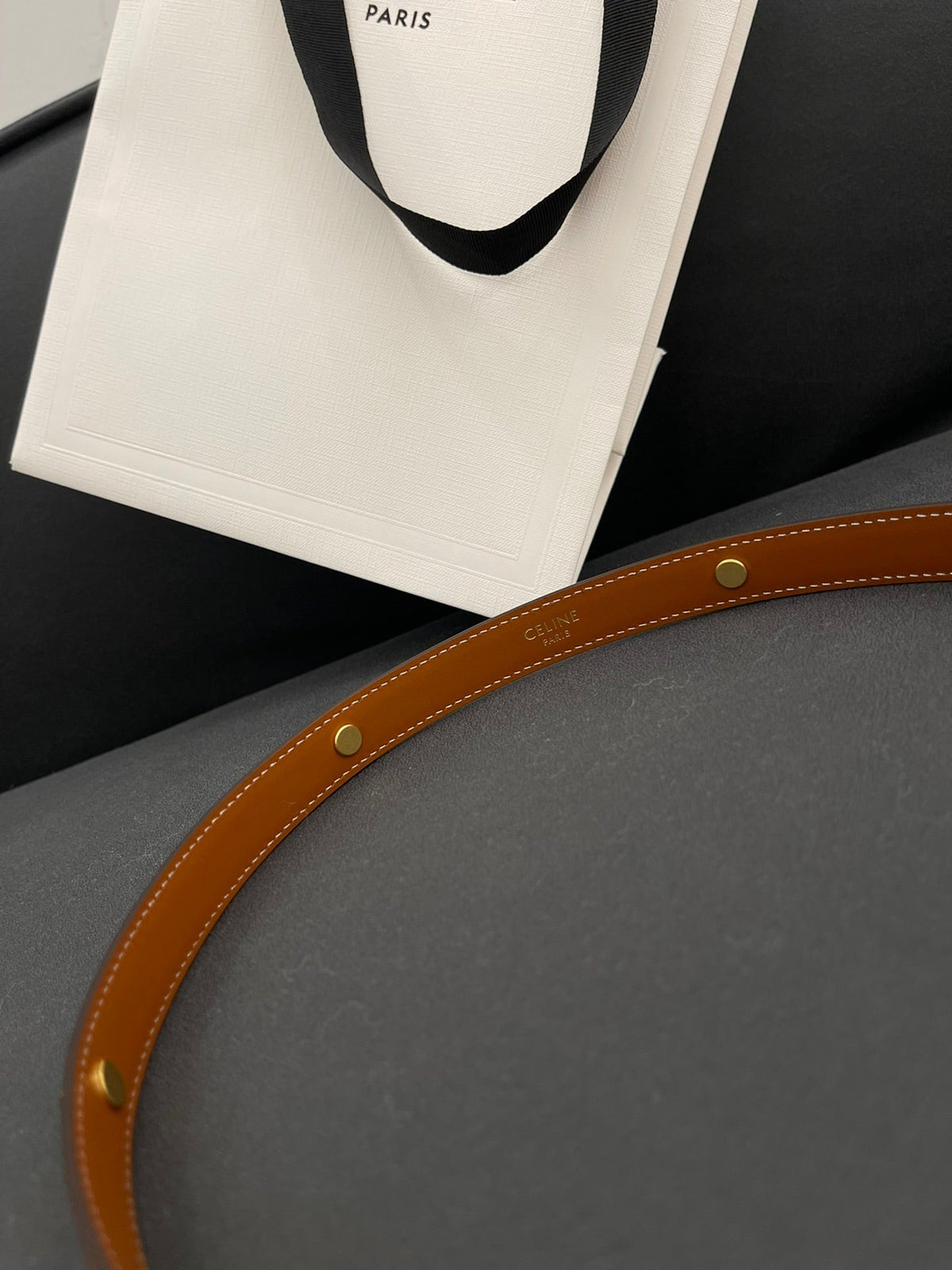 CL SMALL 18 MM TRIOMPHE BELT IN TAURILLON BRONZE BROWN LEATHER GOLD HARDWARE