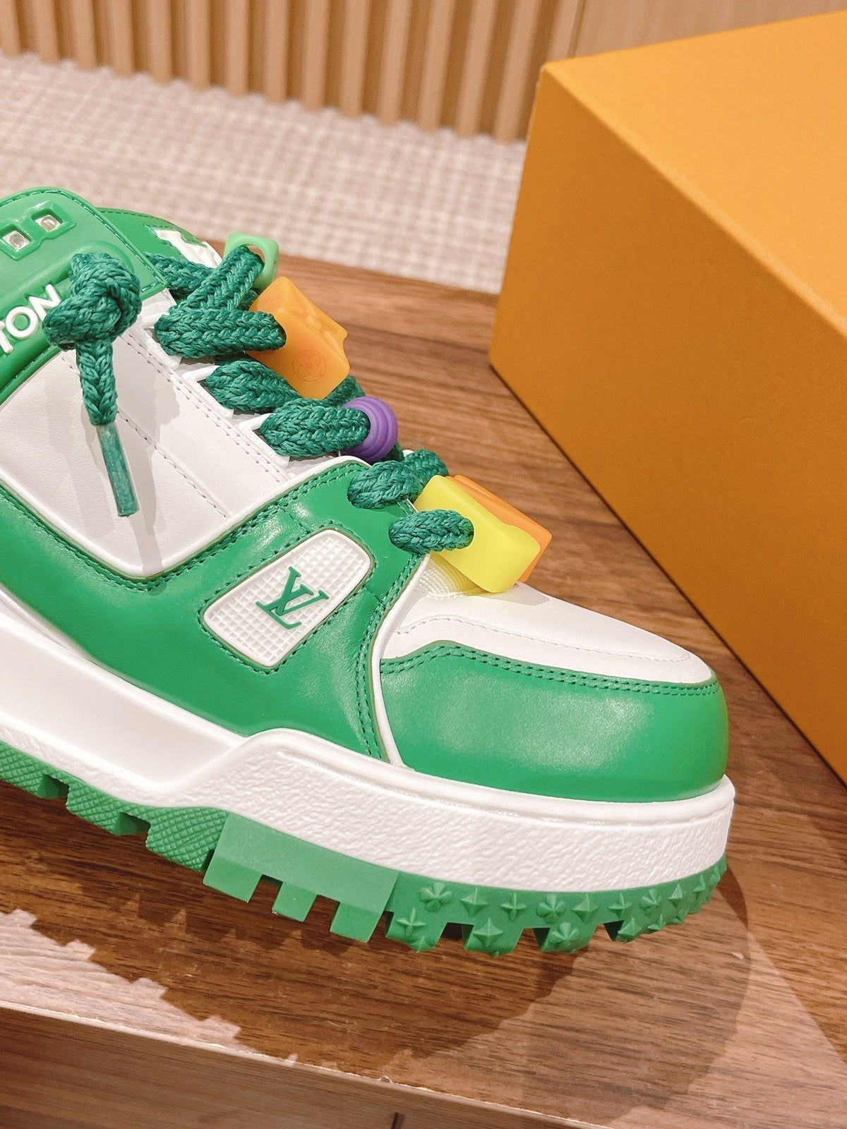 LV Trainer Maxi Sneaker White Mix Green Calfskin