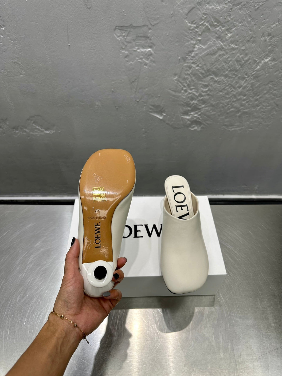 LW TOY MULE 55 WHITE CALFSKIN