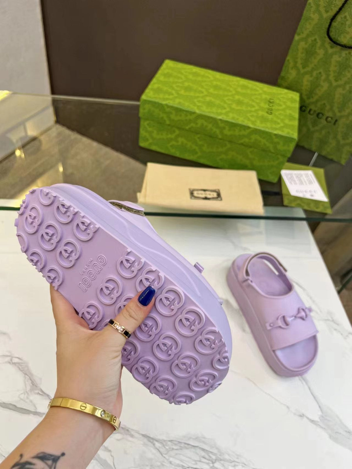HORSEBIT FLATFORM SANDAL 5 CM IN PASTEL PURPLE IMPORTED TPU