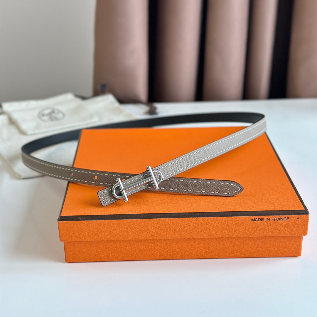 HM GAMMA BUCKLE & REVERSIBLE KHAKI BROWN AND BLACK LEATHER STRAP 13MM SILVER HARDWARE