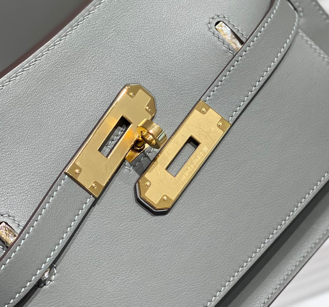 HM JYPSIERE SHOULDER BAG 23 IN GREY CALFSKIN GOLD HARDWARE