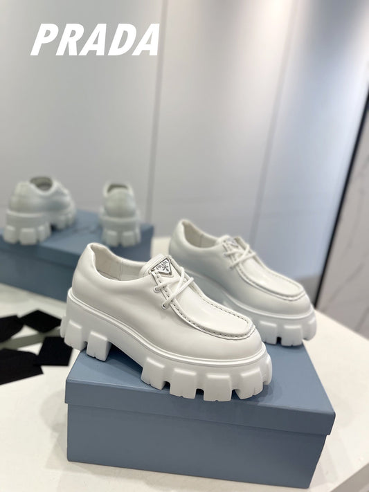 PRA MONOLITH LACE-UP LOAFERS WHITE CALFSKIN