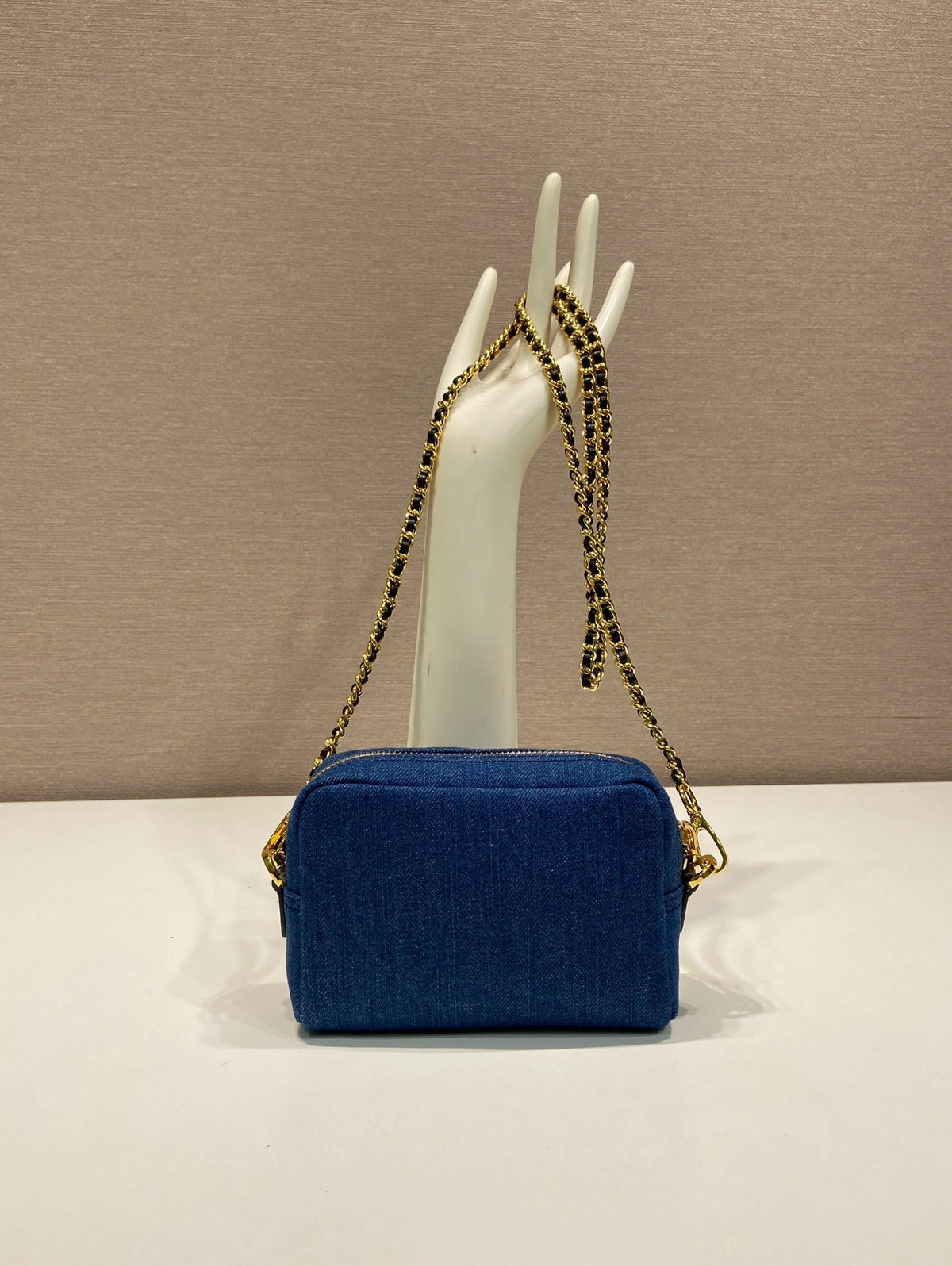 MINI BAG 14 IN AZURE BLUE DENIM GOLD HARDWARE
