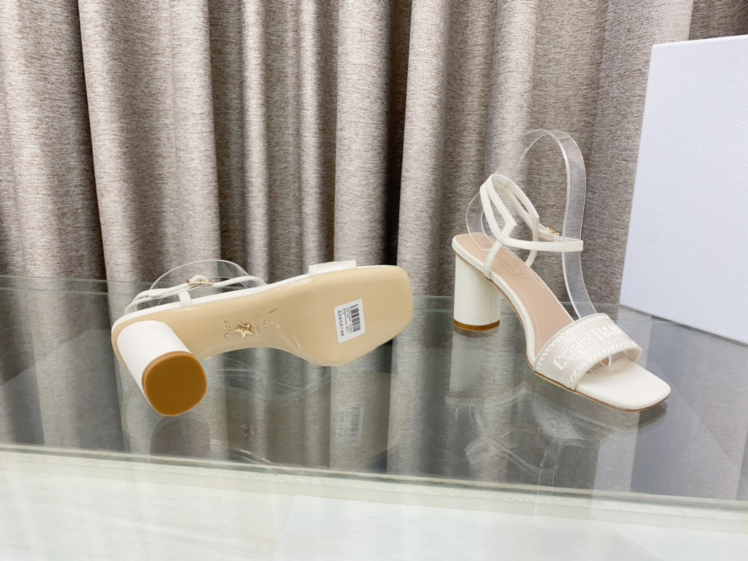 DWAY HIGH HEEL EMBROIDERED SANDAL WHITE CALFSKIN 75 MM