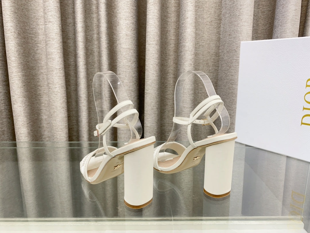 DWAY HIGH HEEL EMBROIDERED SANDAL WHITE CALFSKIN 95 MM