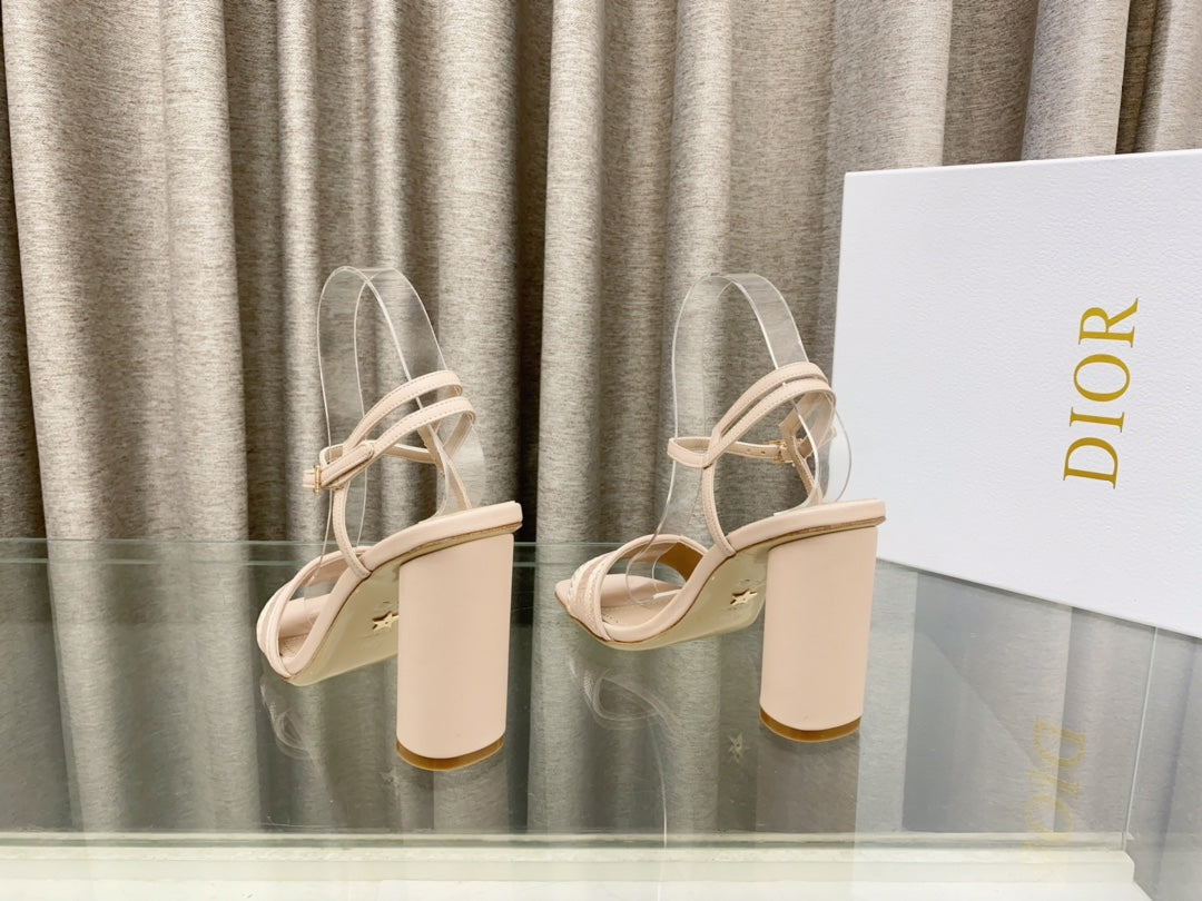 DWAY HIGH HEEL EMBROIDERED SANDAL LIGHT PINK CALFSKIN 95 MM
