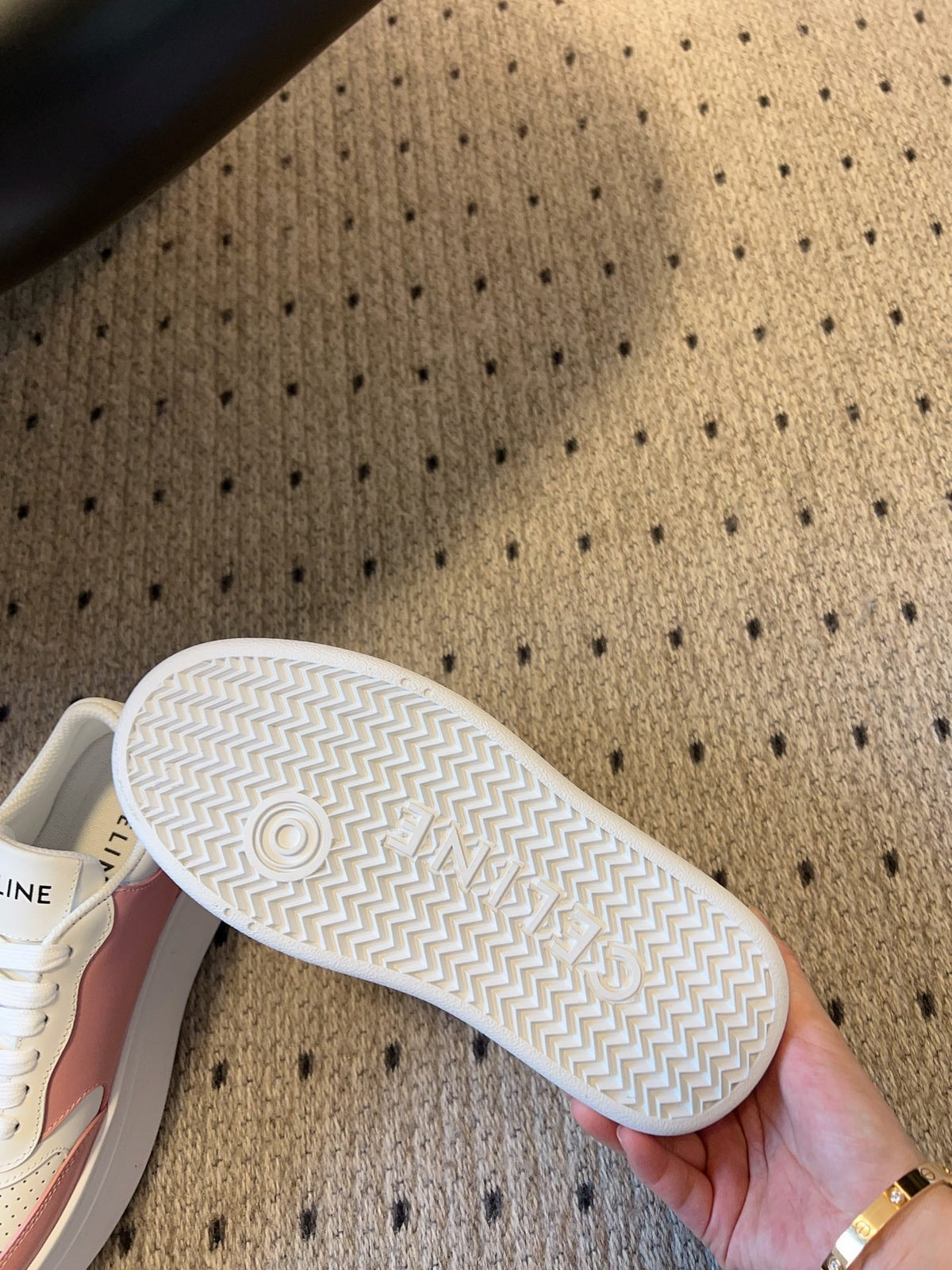 BLOCK SNEAKER WITH TRIOMPHE IN WHITE MIX BABY PINK CALFSKIN