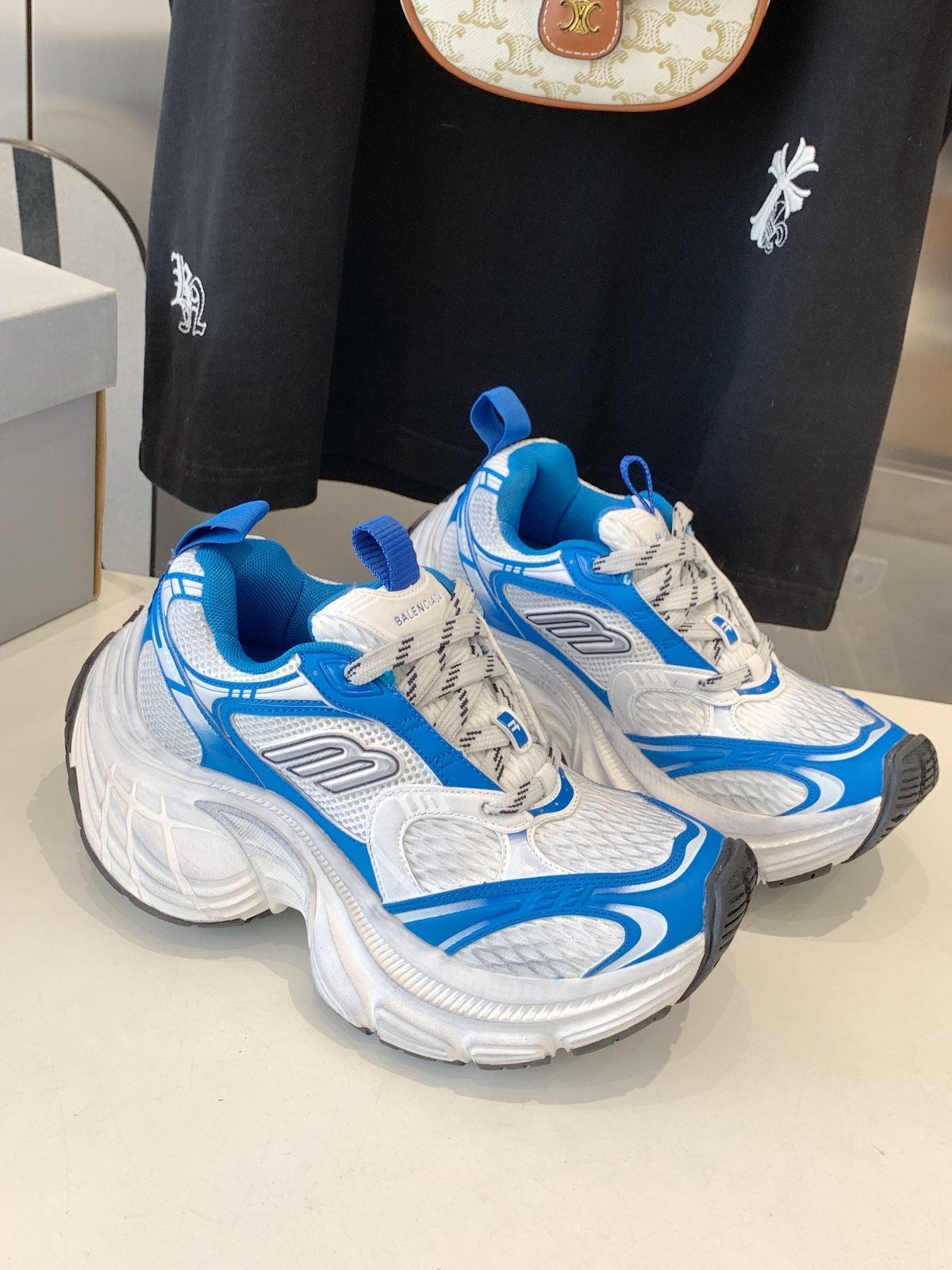 DAD SHOES IN WHITE MIX BLUE MESH AND CALFSKIN