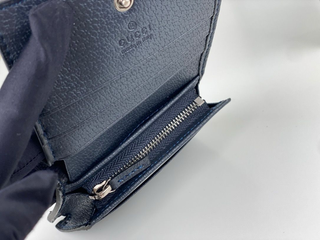 OPHIDIA GG 12 CARD CASE NAVY BLUE CANVAS