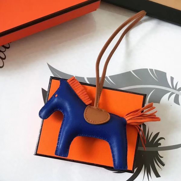 HERM Rodeo Horse Bag Charm In Blue/Camarel/Orange Leather
