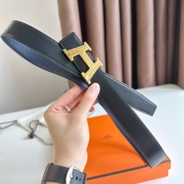HERM H Take Off Reversible Belt 32MM in Dark Blue Clemence Leather