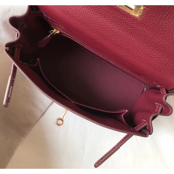 HERM Kelly 25cm Retourne Bag In Bordeaux Clemence Leather