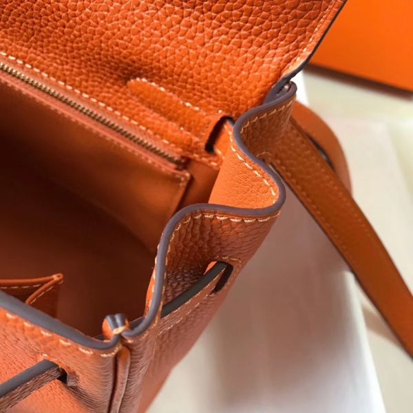 HERM Kelly 25cm Retourne Bag In Orange Clemence Leather