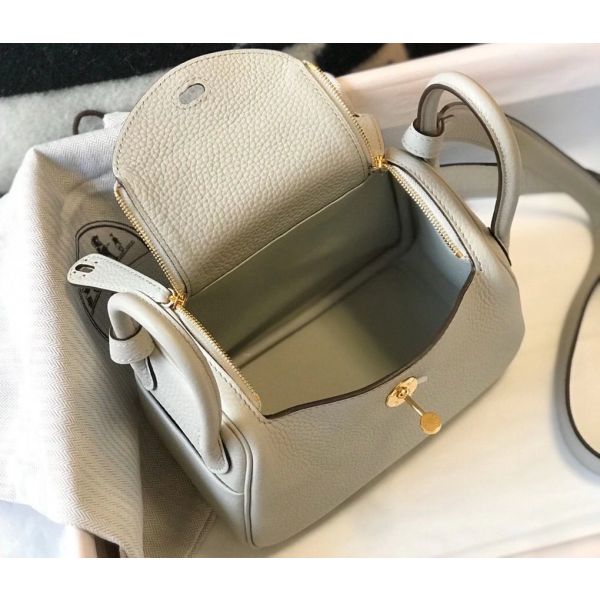 HERM Lindy Mini Bag In Pearl Grey Clemence Leather GHW