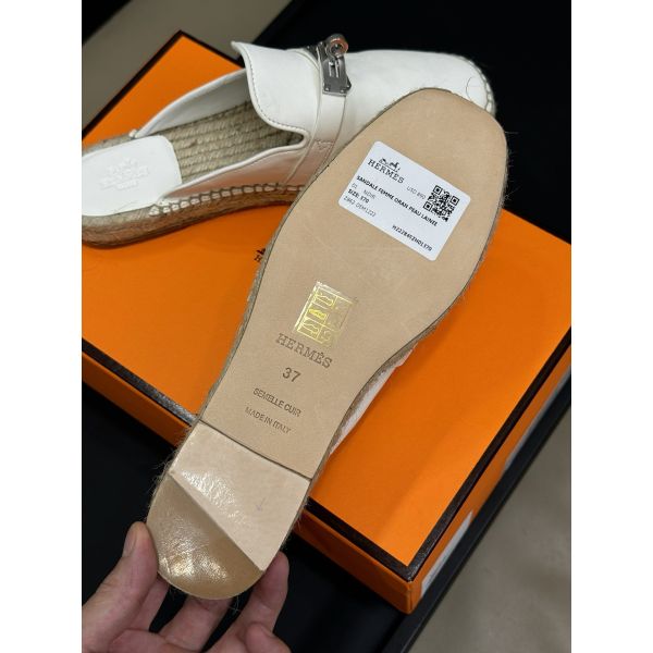 HERM Feria Espadrille Mules in White Leather