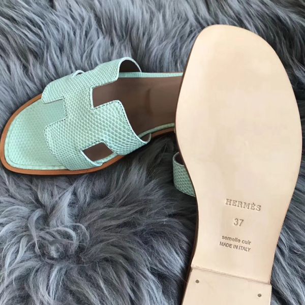 HERM Oran Sandals In Aqua Lizard Leather