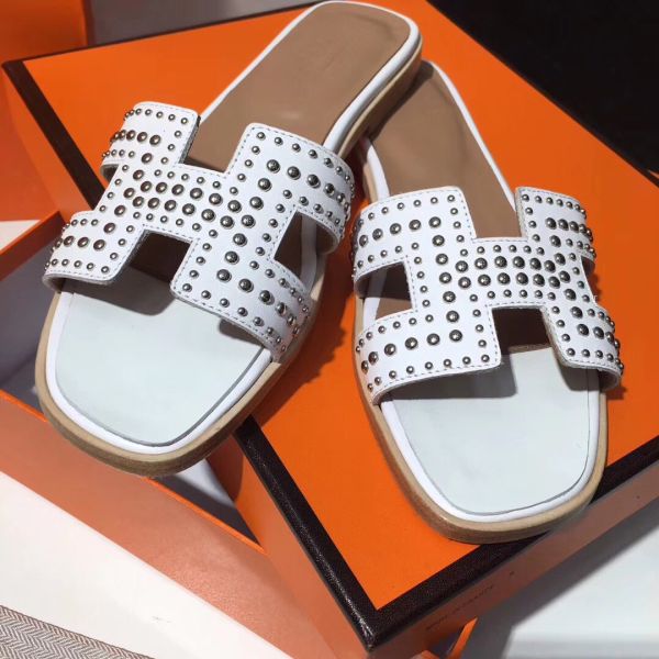 HERM Oran Studs Sandals In White Leather