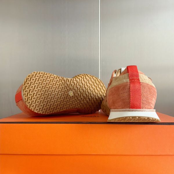 HERM Men's Jet Sneakers in Beige/Orange Suede Leather