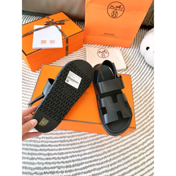 HERM Men's Genius Sandals In Black Calfskin