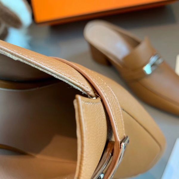 HERM Blossom Mules 60mm In Brown Goatskin