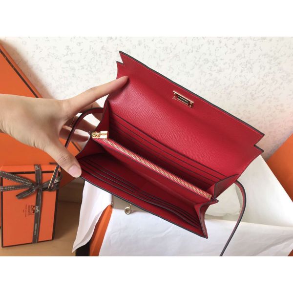 HERM Kelly Classic Long Wallet In Red Epsom Leather