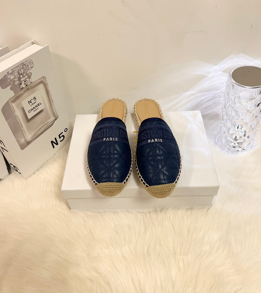 GRANVILLE ESPADRILLE MULE NAVY BLUE QUILTED CANNAGE CALFSKIN