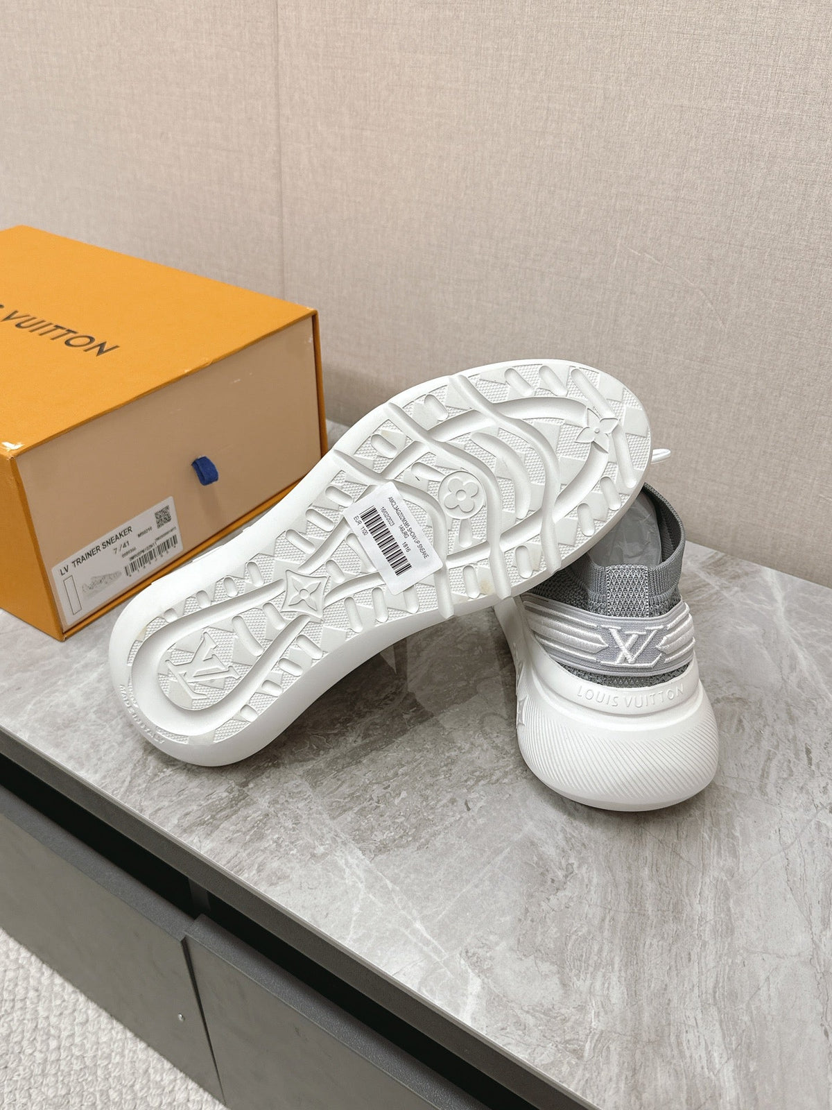 SNEAKERS IN DOVE GRAY DAMIER ELASTIC FABRIC
