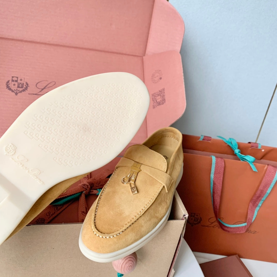 Loro Piana Dark Beige Suede Summer Charms Walk Loafers