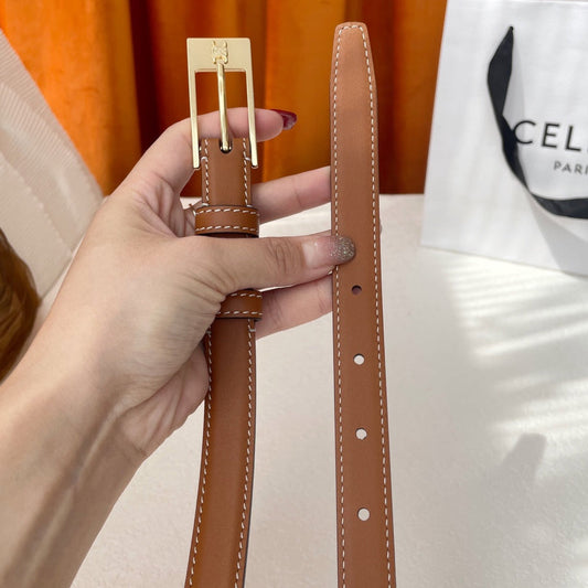 TRIOMPHE BELT 18MM IN BROWN CALFSKIN WITH RECTANGULAR BUCKLE EMBOSSED LOGO AND WHITE STITCHING