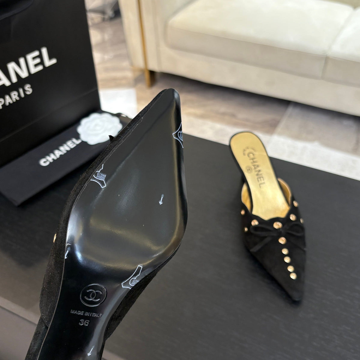 HIGH HEEL MULE 65 MM IN BLACK SUEDE