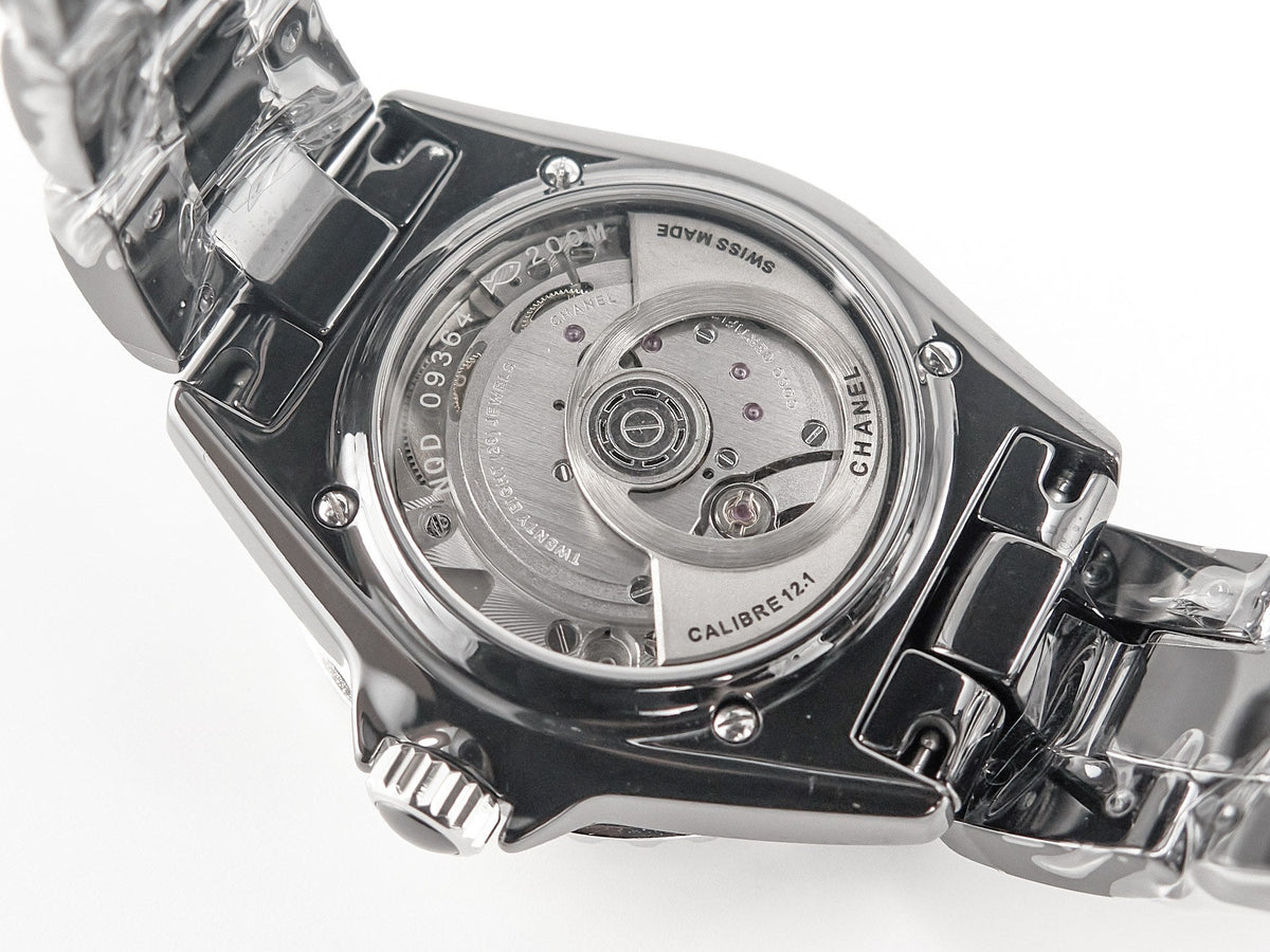 J12 Date Automatic Black Ceramic White Numerals Black Dial Black Steel Hands