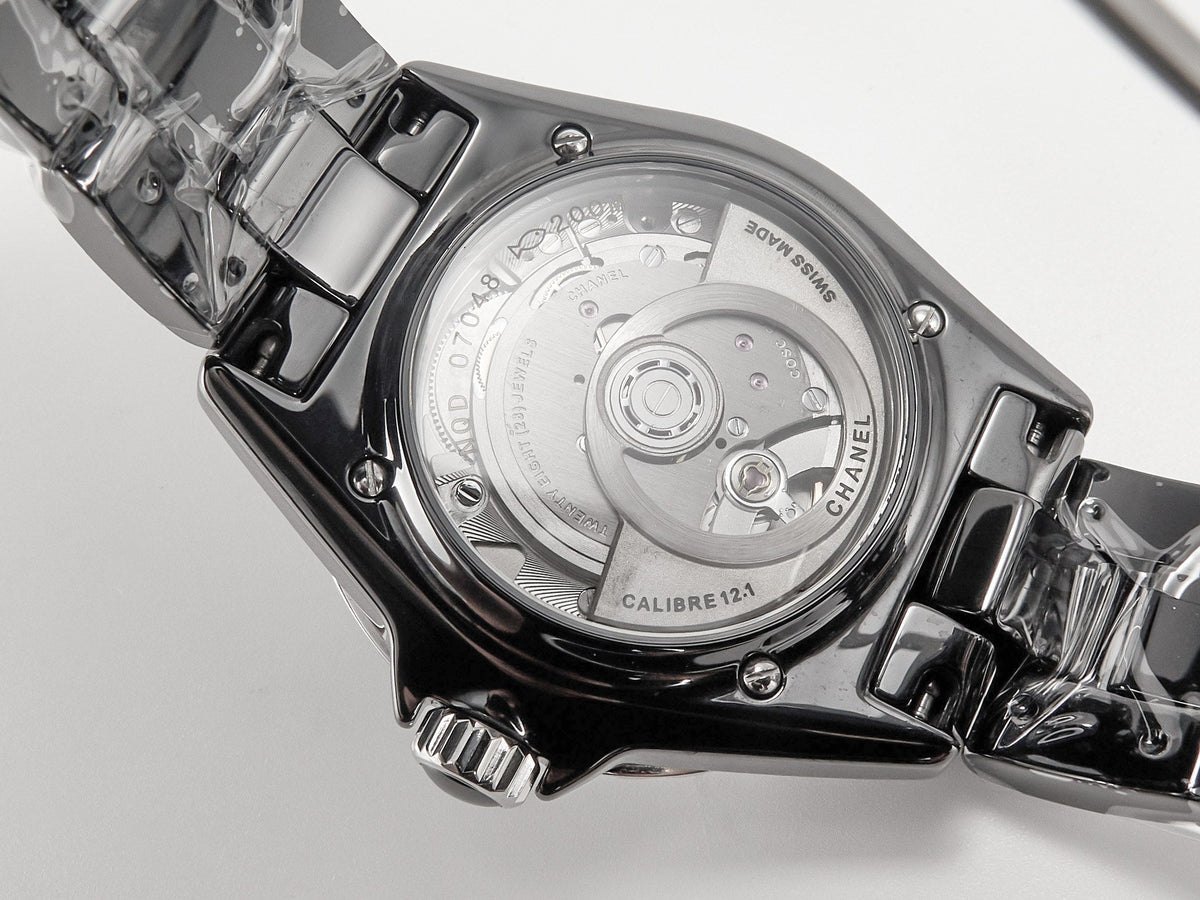 J12 Automatic Black Ceramic Black Numerals Black Dial White Steel Hands