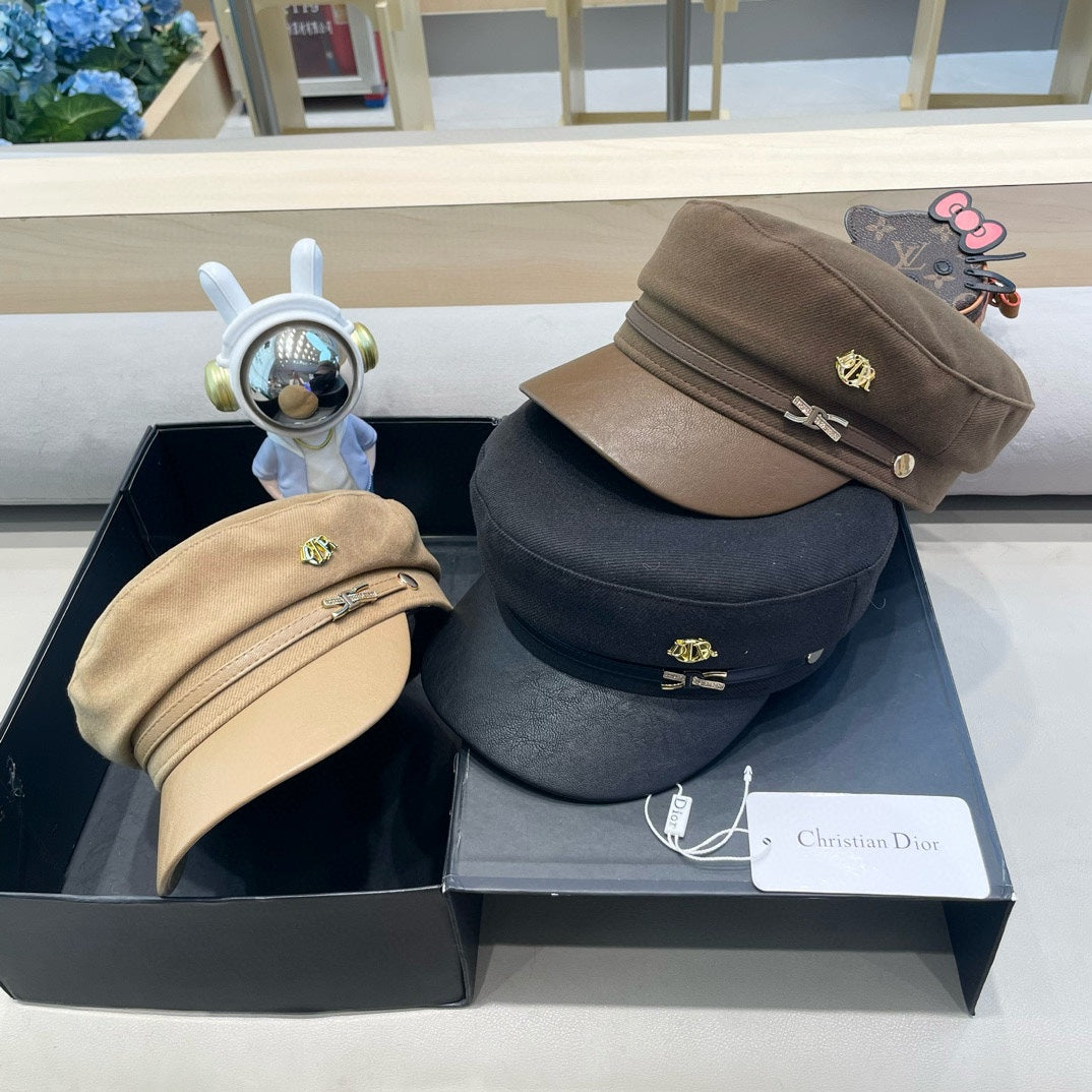 BAKER BOY HAT IN COFFEE BROWN COTTON AND LEATHER 428245