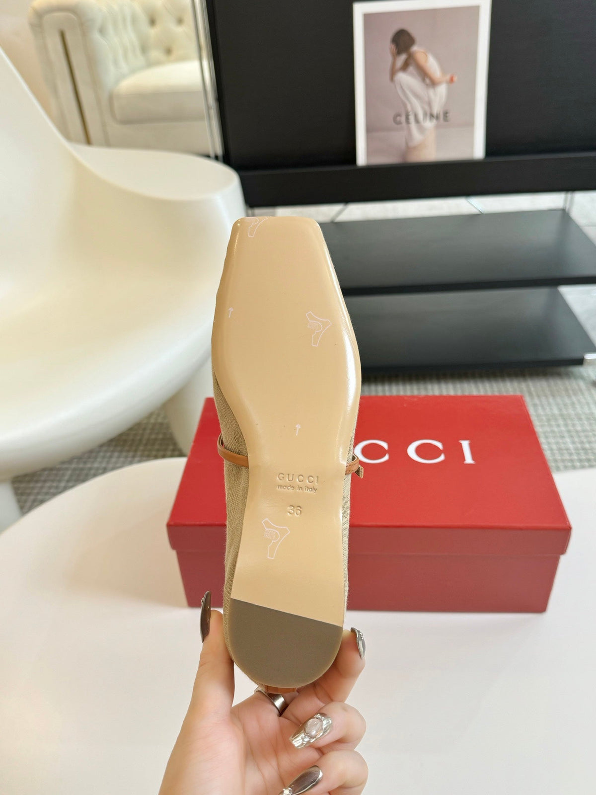 GG BALLET FLAT TORTILLA FABRIC