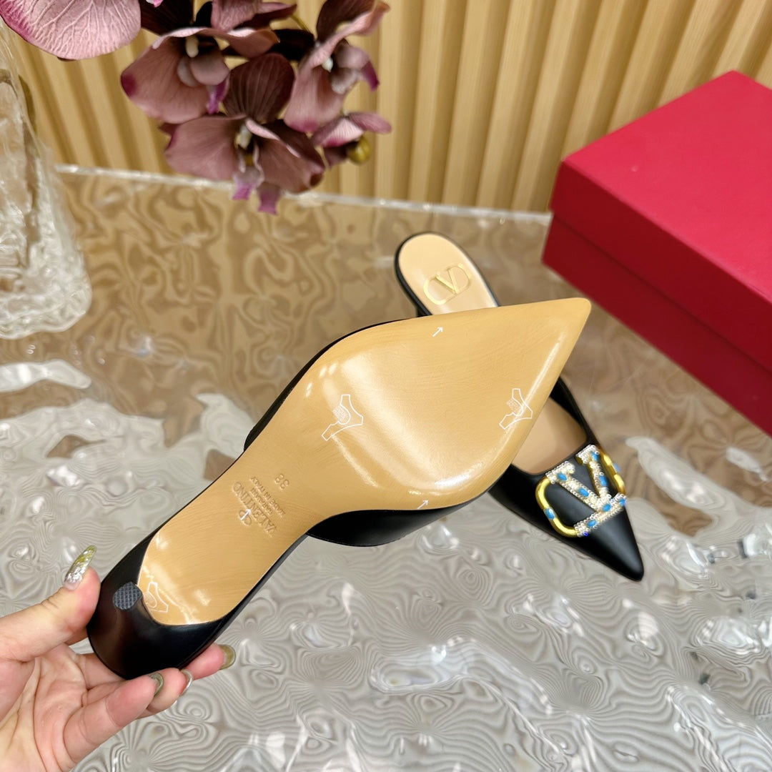 HIGH PUMP MULE 80MM IN BLACK CALFSKIN
