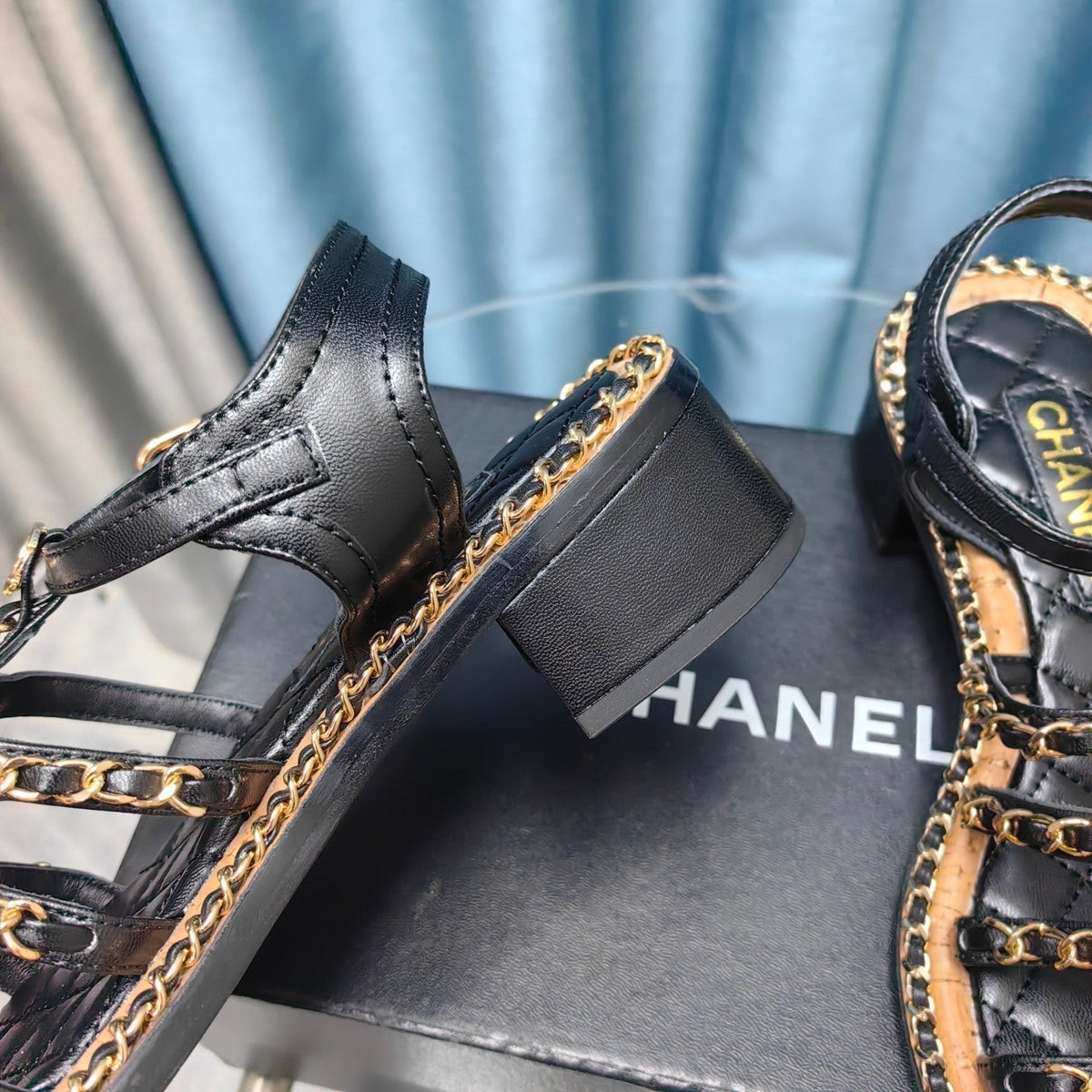 HIGH SANDALS WITH THREE STRAPS IN BLACK CALFSKIN