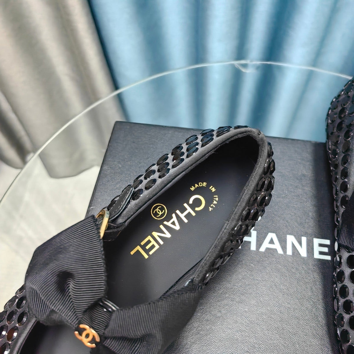 MARY JANE BOW RHINESTONE BLACK SILK