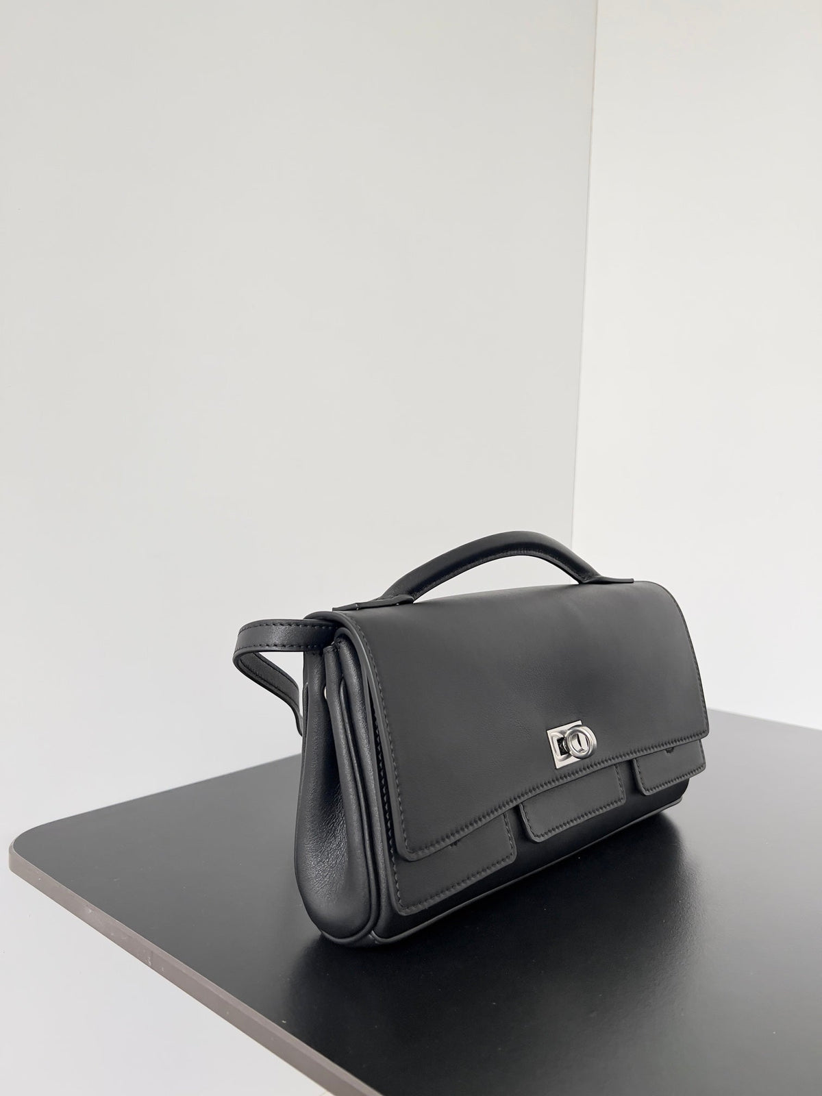 BEL AIR CLUTCH 27 IN BLACK NAPPA LAMBSKIN SILVER HARDWARE