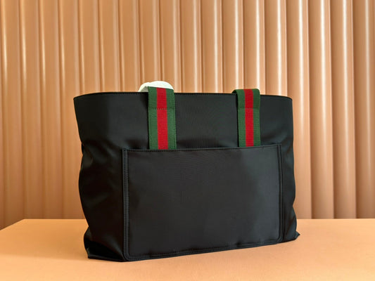WEB STRIPE-STRAP TOTE BAG 45 IN BLACK CANVAS